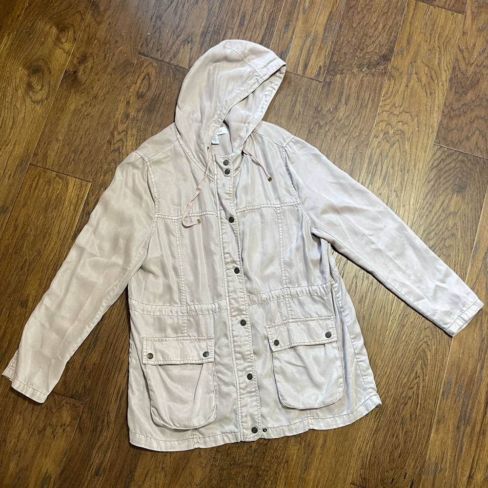 Kenneth Cole Tencel Utility PALE PINK Hooded Light Jacket Long Casual Zipper